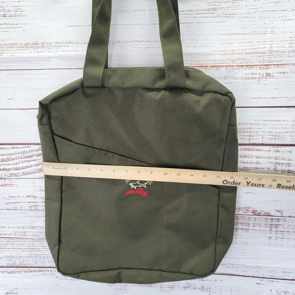 Paul & Shark Khaki Green Mens Bag Zipper Embroidered Casual Travel NWOT